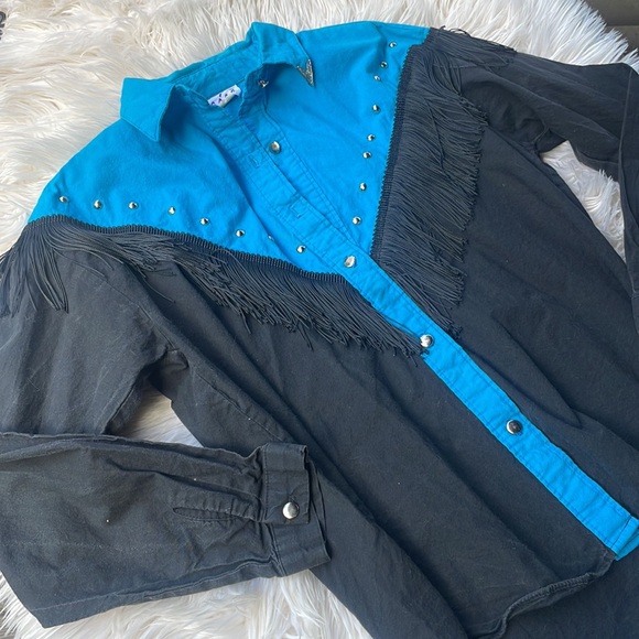 Vintage Sassa Western Frill Button Down Top - Size Large - Picture 9 of 11